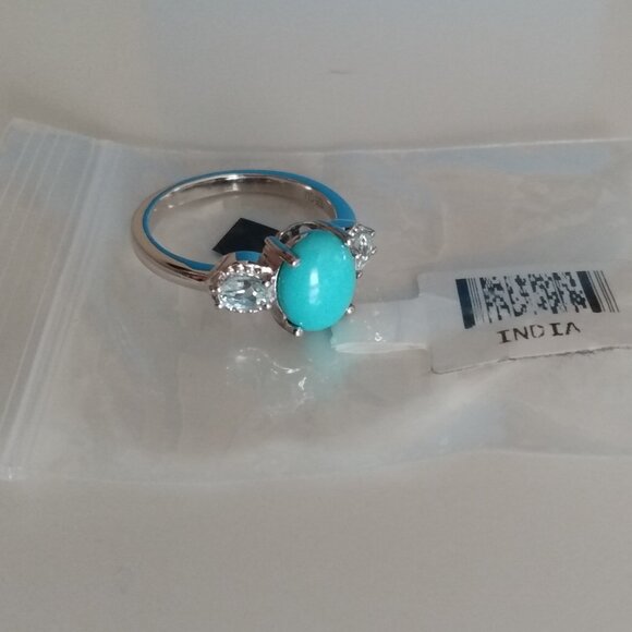 Sleeping beauty turquoise ring/w blue topaz, size 6 - Picture 3 of 7